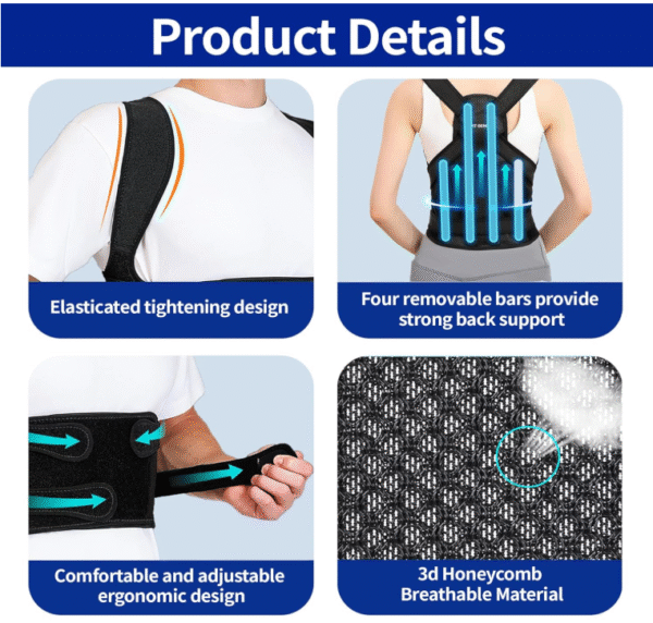 Adjustable Posture Corrector for Men and Women – Full Back and Shoulder Support for Neck, Scoliosis, and Humpback Correction – Medium Size, Black