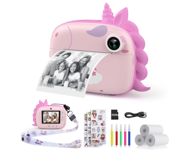 HiMont Instant Digital Camera for Kids – Includes 32GB TF Card, Printing Paper, and Colorful Pens for DIY Crafts – Video Camera Gift for Boys and Girls Ages 3–14