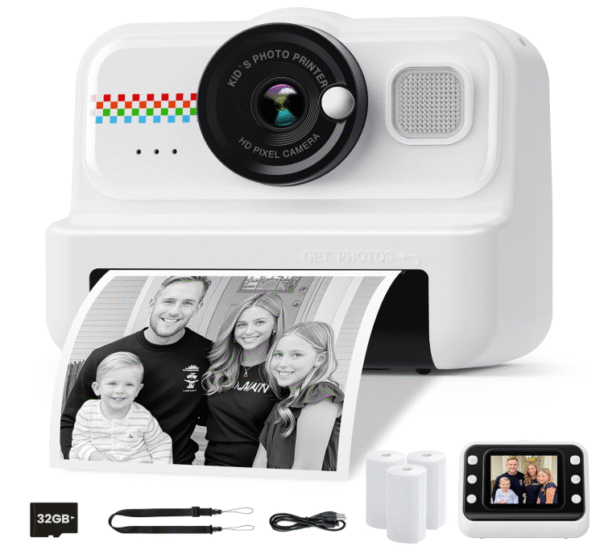HiMont Kids Instant Camera – 1080P Digital Video Camera with 32GB Card & 3 Rolls of Print Paper – Fun Gift for Boys & Girls Ages 3-12