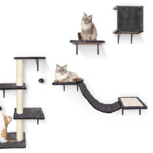HEVOL Wooden Cat Wall Shelf – Indoor Cat Climbing Tree in Grey, Space-Saving Cat Furniture for Cats Up to 10kg
