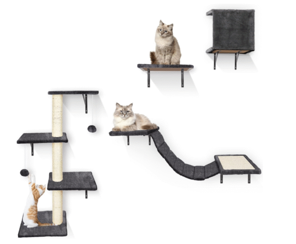 HEVOL Wooden Cat Wall Shelf – Indoor Cat Climbing Tree in Grey, Space-Saving Cat Furniture for Cats Up to 10kg