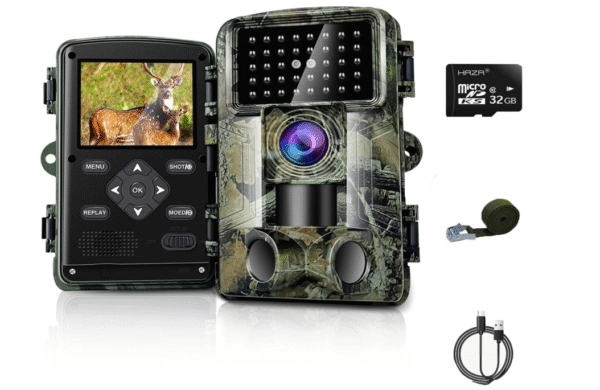 HAZA 2.7K Trail Camera – 58MP Full HD Wildlife Camera with Motion Detection, Night Vision, 0.1s Trigger Speed, IP66 Waterproof, Timer, and 32GB SD Card Included