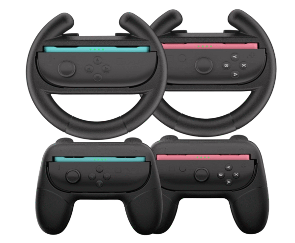 HEYSTOP 4-in-1 Steering Wheel Joy-Con Grips for Nintendo Switch 2 – Racing Wheels with Protective Covers for Mario Kart and Other Switch Games