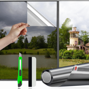 HOMTOL Privacy Window Film - One Way Mirror, Anti-Peep, Anti-Heat, UV Protection, Opaque Silver Black, 40x200cm - Ideal for Home & Office Privacy