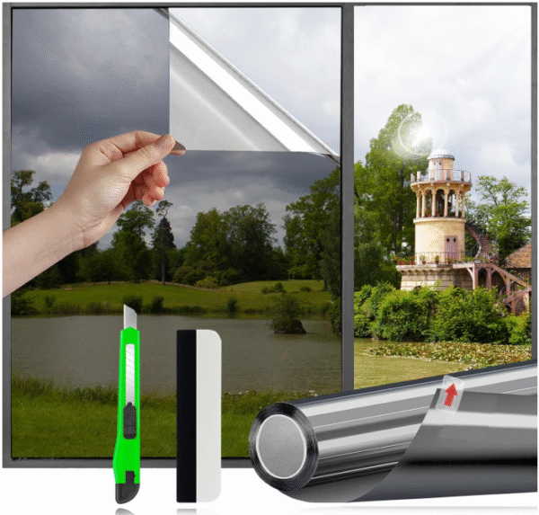 HOMTOL Privacy Window Film - One Way Mirror, Anti-Peep, Anti-Heat, UV Protection, Opaque Silver Black, 40x200cm - Ideal for Home & Office Privacy