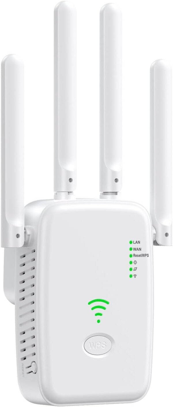 Wi-Fi Repeater and Signal Booster – Long-Range Coverage with 4 High-Gain Antennas and 2 Ethernet LAN Ports