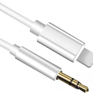 Vinmooog MFi Certified Lightning to 3.5mm Aux Audio Cable for iPhone – 1M, White – Compatible with iPhone 14/13/12/11/XS/XR/8/7 – Car Stereo & Headphone Jack Adapter
