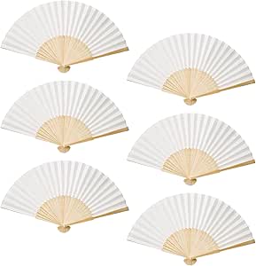 Set of 6 White Folding Paper Fans – Customizable Wedding Favors, DIY Party Decor, Elegant Wall or Dance Party Decorations, Perfect for Weddings & Special Events